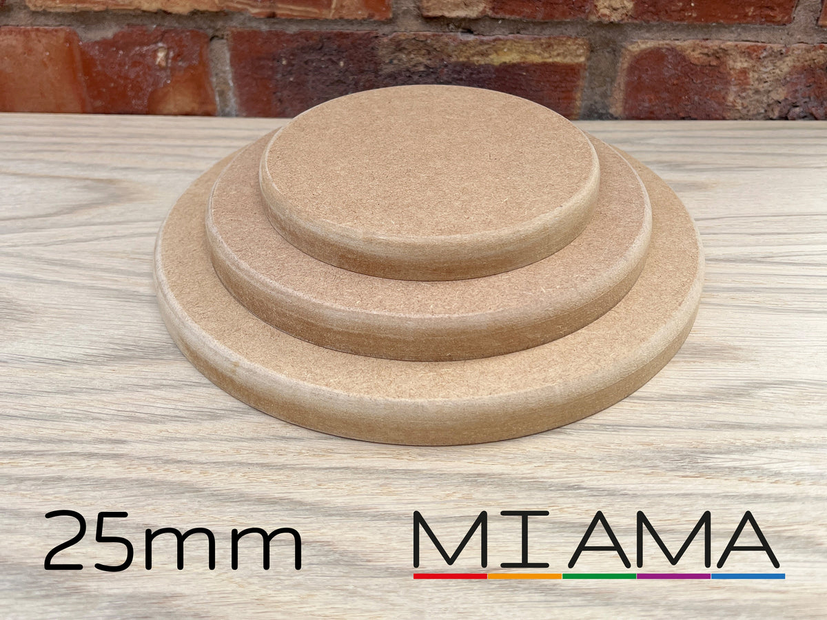 MIAMA 25mm MDF Circles Rounded Top Edge wooden shape 10,15,20,25,30,35,40,50,60cm 1, 3 or 5 packs