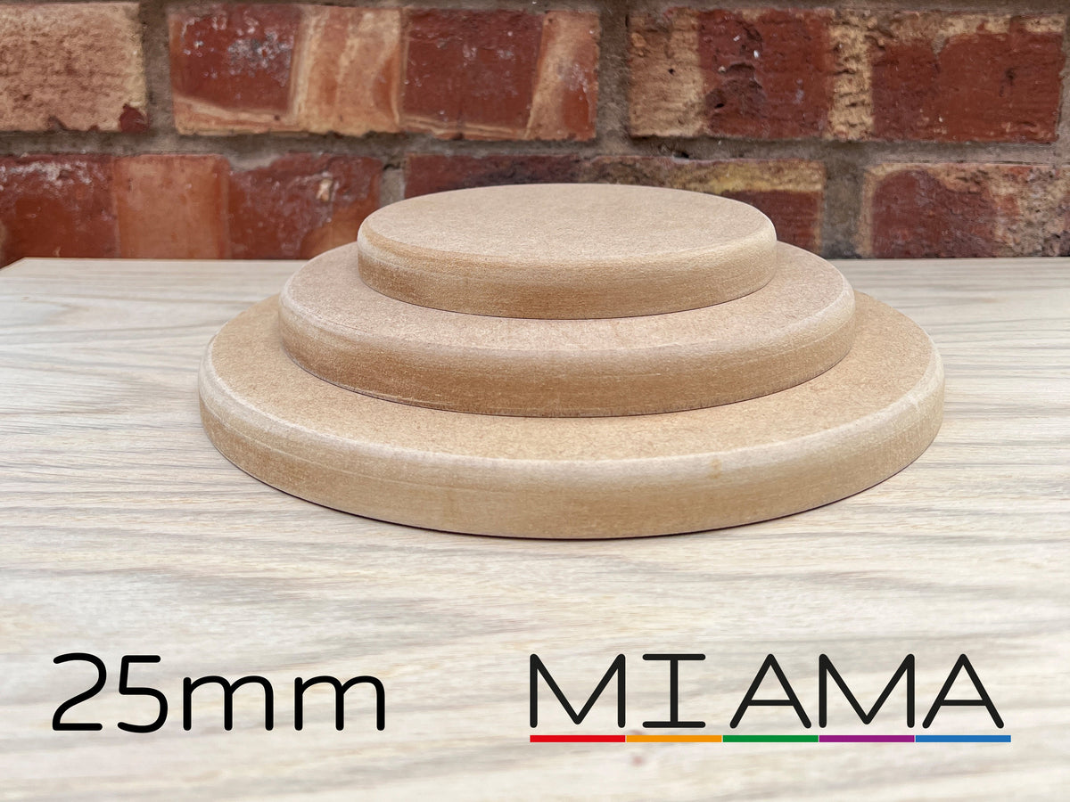 MIAMA 25mm MDF Circles Rounded Top Edge wooden shape 10,15,20,25,30,35,40,50,60cm 1, 3 or 5 packs