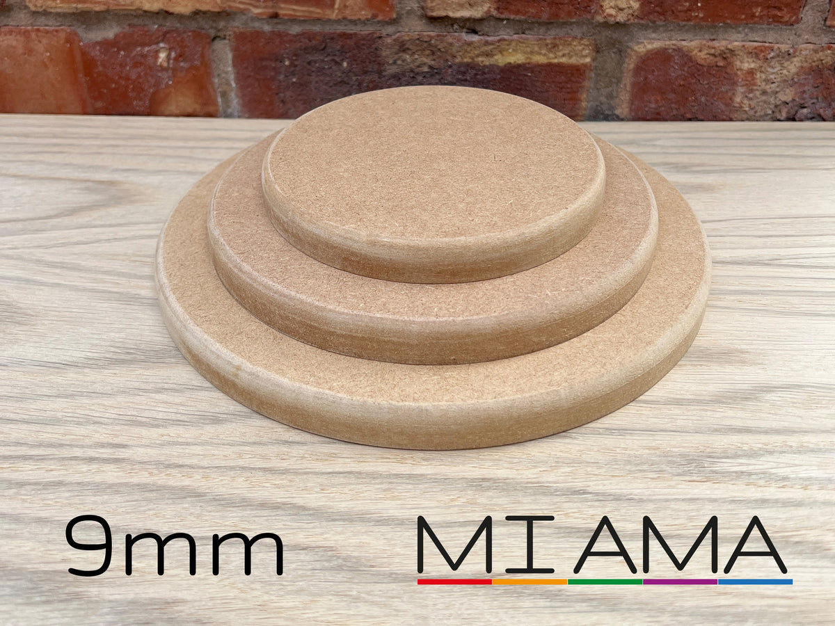 MIAMA 9mm MDF Circles Rounded Top Edge wooden shape 10,15,20,25,30,35,40,50,60cm 1, 3 or 5 packs