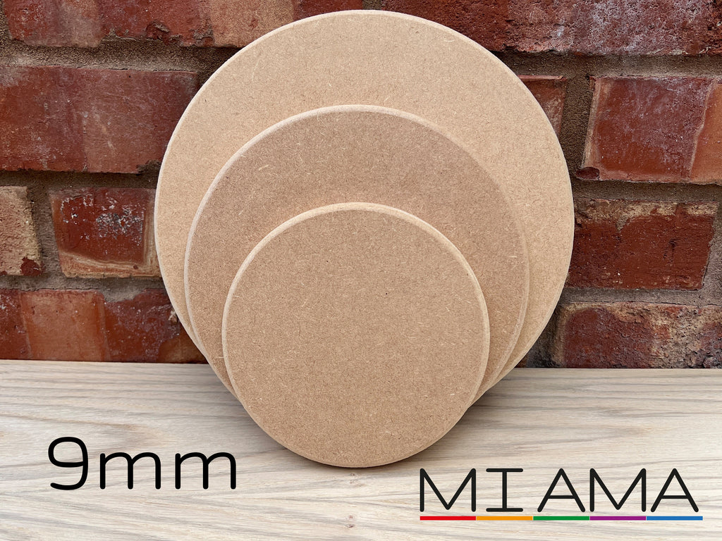 MIAMA 9mm MDF Circles Rounded Top Edge wooden shape 10,15,20,25,30,35,40,50,60cm 1, 3 or 5 packs