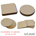MIAMA 10/25pk Wooden 3mm MDF Plain Coaster 10cm Craft Blanks Square Circle Shape