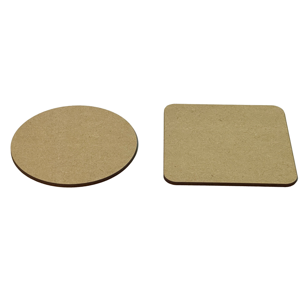 MIAMA 10/25pk Wooden 3mm MDF Plain Coaster 10cm Craft Blanks Square Circle Shape