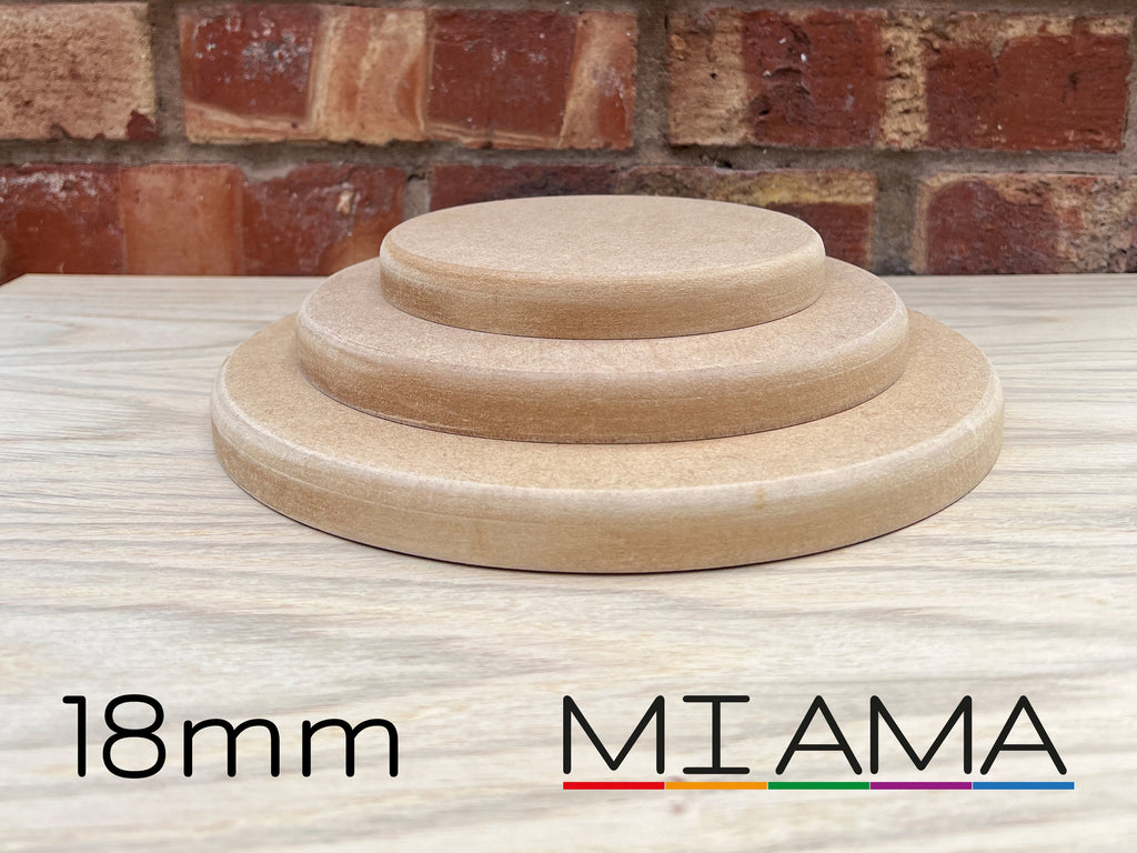 MIAMA 18mm MDF Circles Rounded Top Edge wooden shape 10,15,20,25,30,35,40,50,60cm 1, 3 or 5 packs