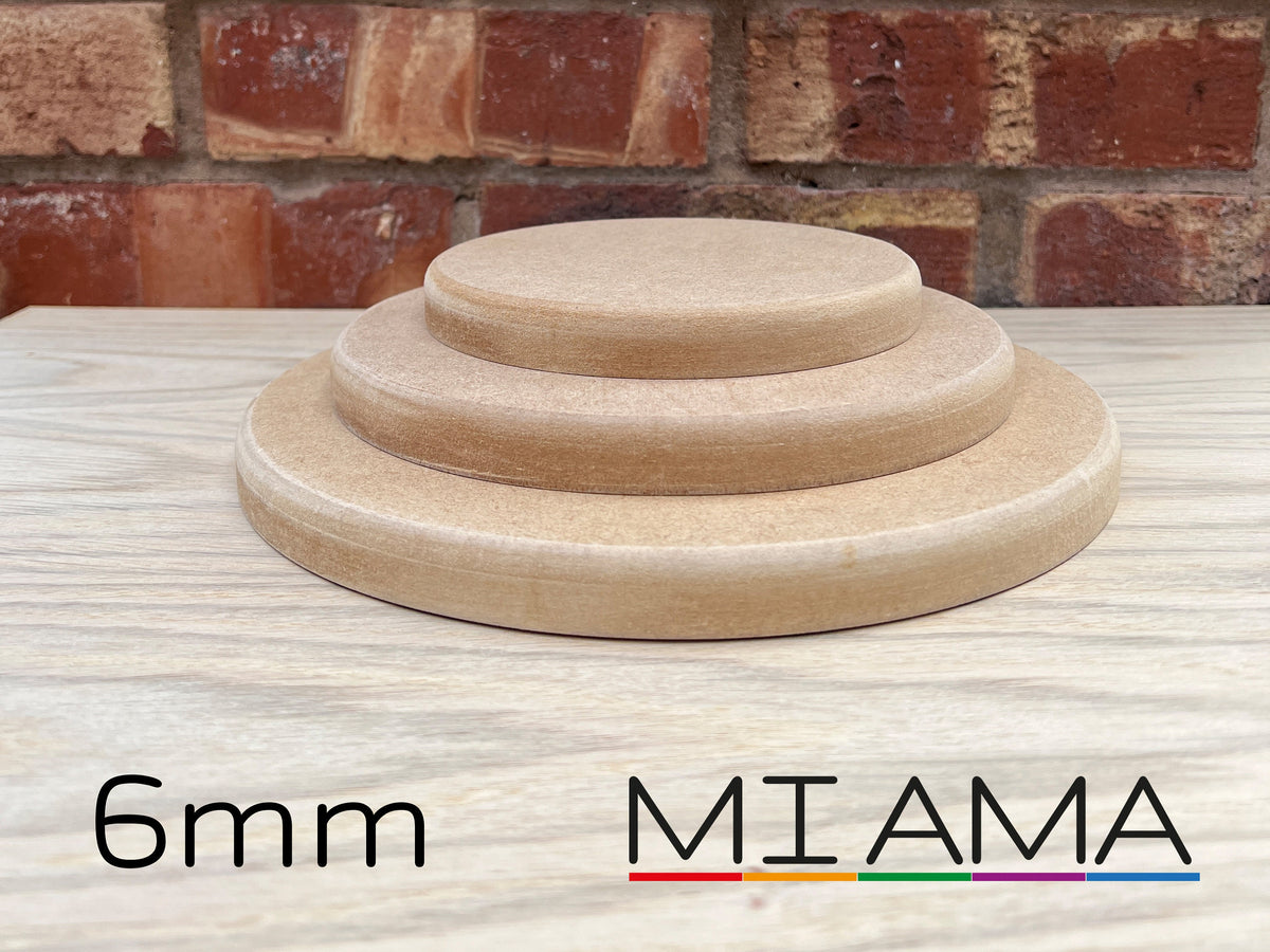 MIAMA 6mm MDF Circles Rounded Top Edge wooden shape 10,15,20,25,30,35,40,50,60cm 1, 3 or 5 packs
