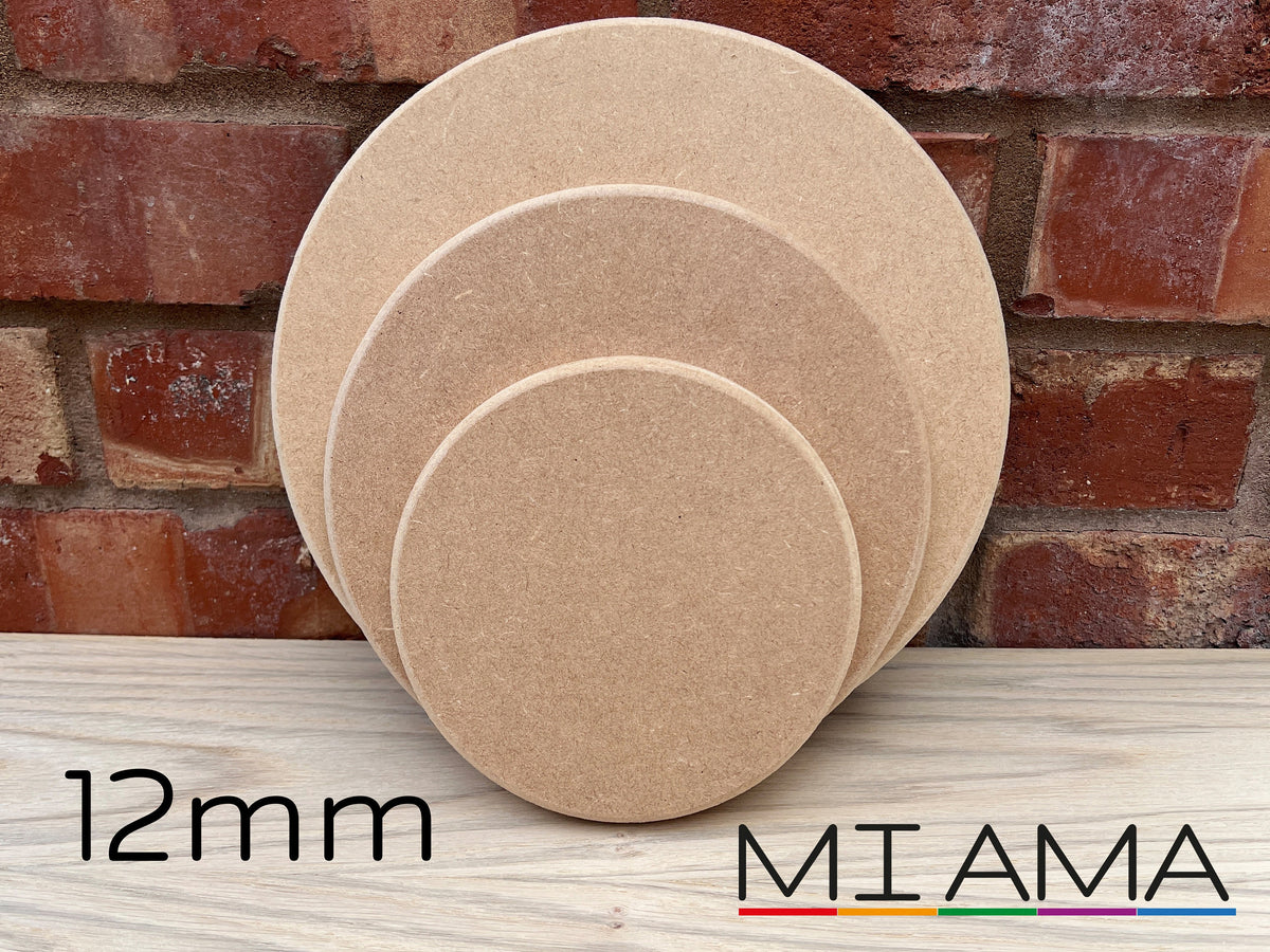 MIAMA 12mm MDF Circles Rounded Top Edge wooden shape 10,15,20,25,30,35,40,50,60cm 1, 3 or 5 packs